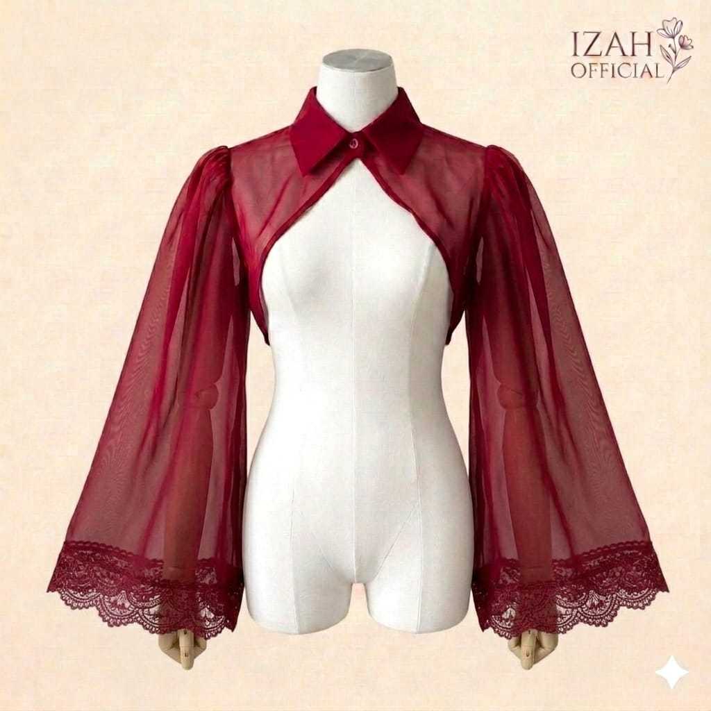 Izah Kemeja wanita flare Lengan panjang renda crop top sheer