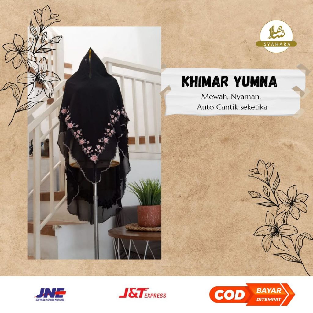 Khimar Jilbab Ceruty 2 Layer Bordir Premium Yumna Runcing Untuk Fashion Wanita Muslim Mewah Nyaman