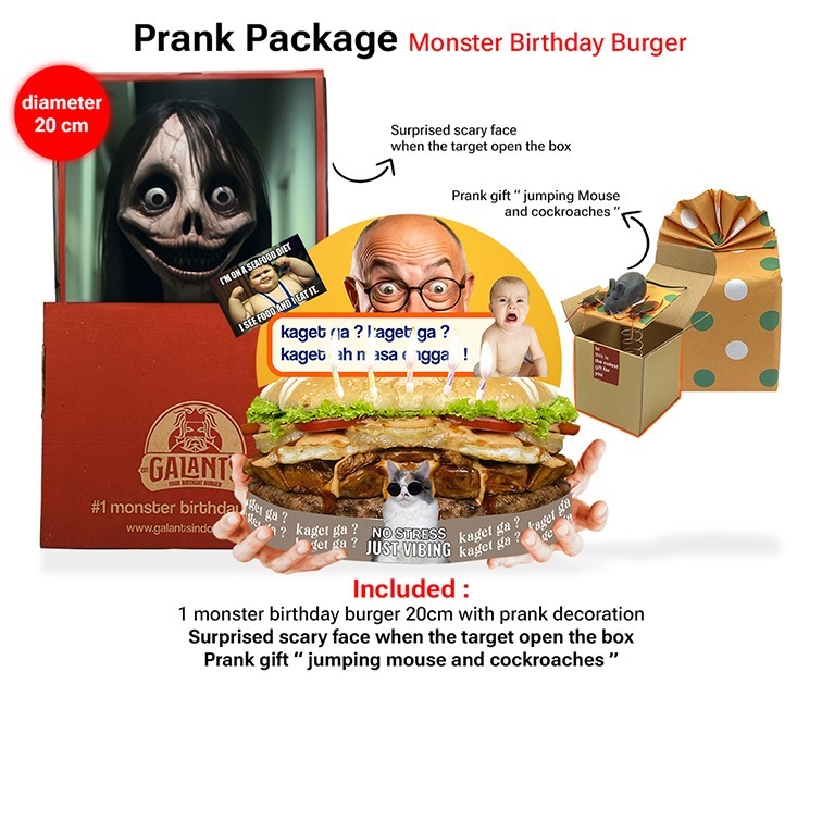 Prank Monster Birthday Burger 20cm (Birthday Cake Aesthetic)
