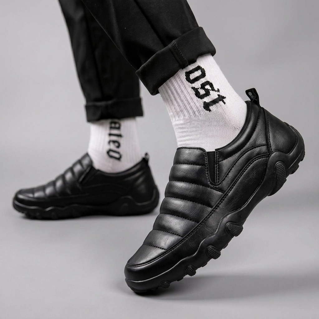 Sepatu Formal Slip On Hitam Kulit Sintetis Pria