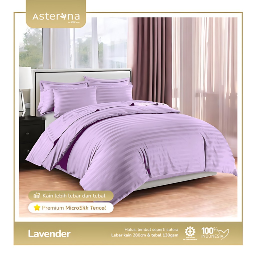 SPREI SET PREMIUM MICRO TENSEL MOTIF SALUR/GARIS LAVENDER