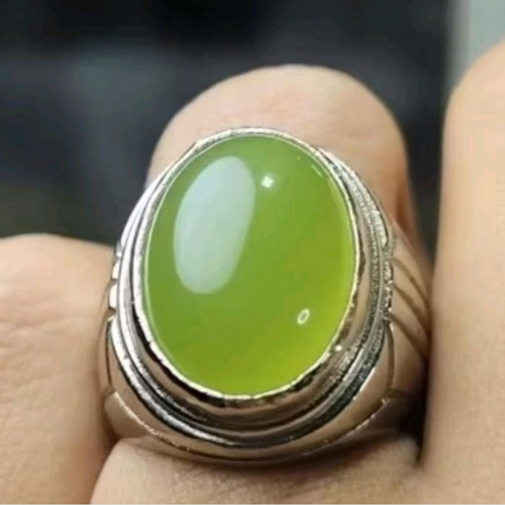 cincin batu akik hijau lumut sungai dareh ring monel