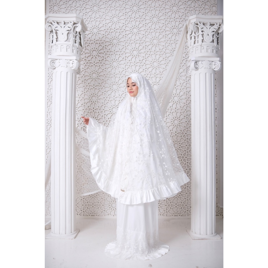 modeste.co - Mukena Brukat Mukena Mewah Putih Hantaran Dewasa Jumbo (Putih)