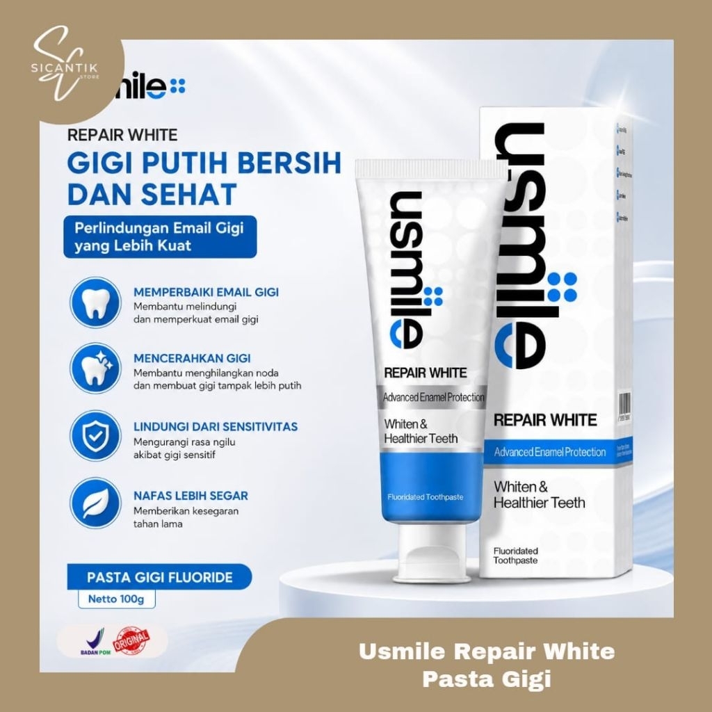 Pasta Gigi usmile Repair White 100gr | Putihkan Gigi, Perbaiki Enamel, Napas Segar