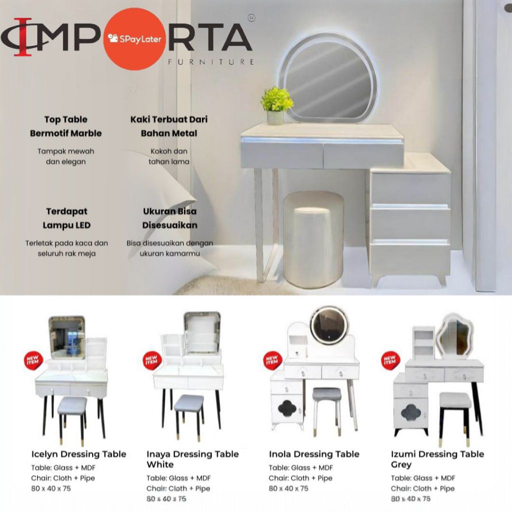 Meja Rias LED Modern Minimalis Aesthetic Import IMPORTA
