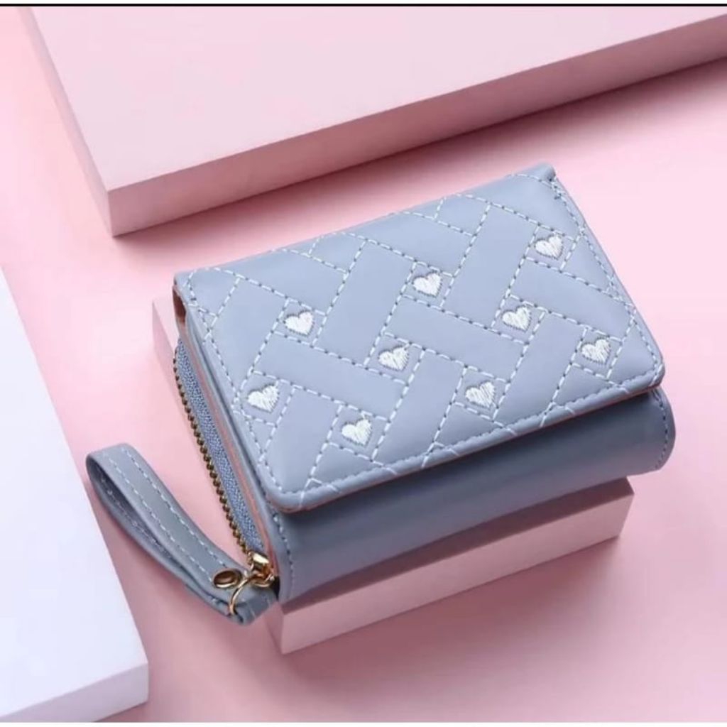 Dompet Wanita Mini Resleting Pendek Kulit PU Motif Anyam Elegant Korean Style Dompet Kartu Uang Koin