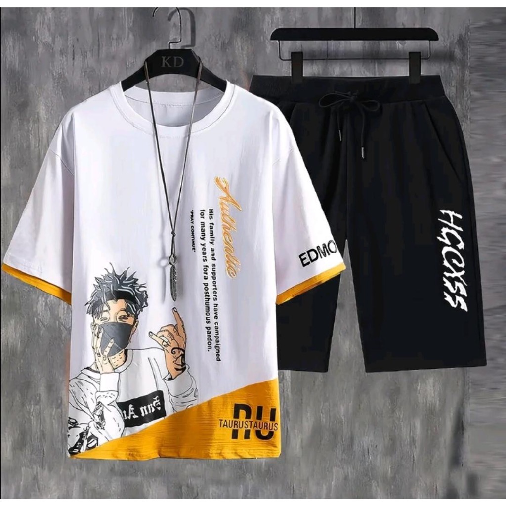 Baju kaos Lengan pendek pria 1 set  celana pendek