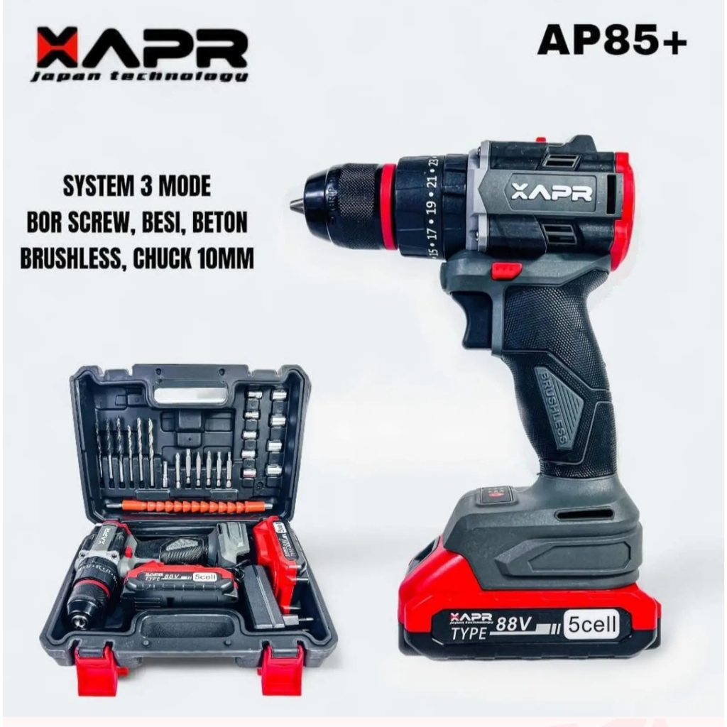 APR AP 85+ Bor baterai 10mm 2baterai 88Vf - bor cas impact dril XAPR