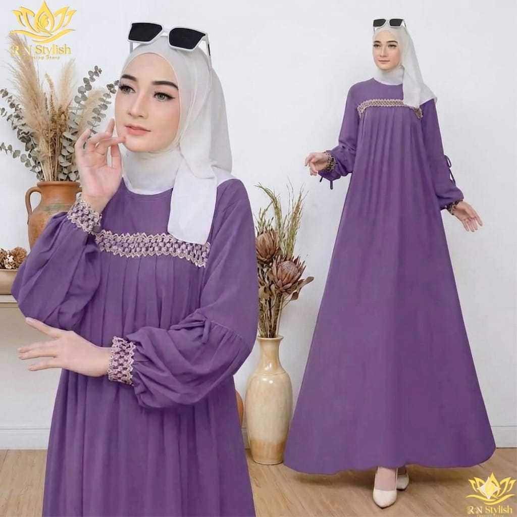 Gamis Medina Renda Crinkle Airflow Premium Jumbo / Dress Polos mix renda tangan Balon Gamis Wanita