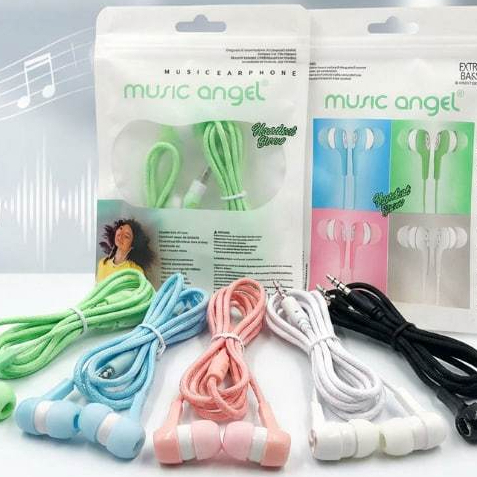 Music Angel Headset Earphone Kabel Elastis Warna Hijau Biru Pink Putih Hitam