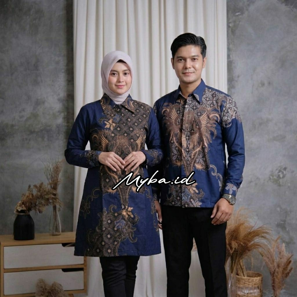 Tunik Batik Couple Rahwana Navy Batik Kerja Wanita Atasan Batik Seragam Kantor Katun Halus Jumbo Len