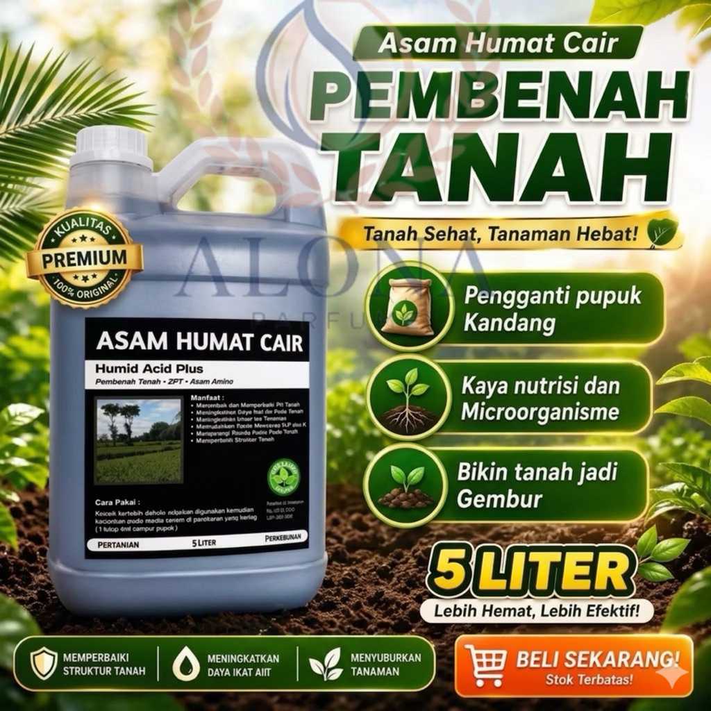 Asam Humat Cair plus ZPT Kemasan 5 Liter. Pupuk Cair Asam Humat Plus ZPT