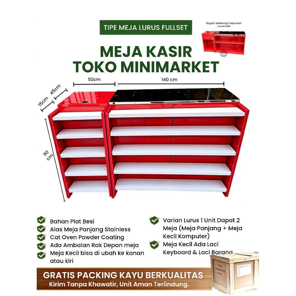 Meja kasir stainless minimarket termurah Lurus