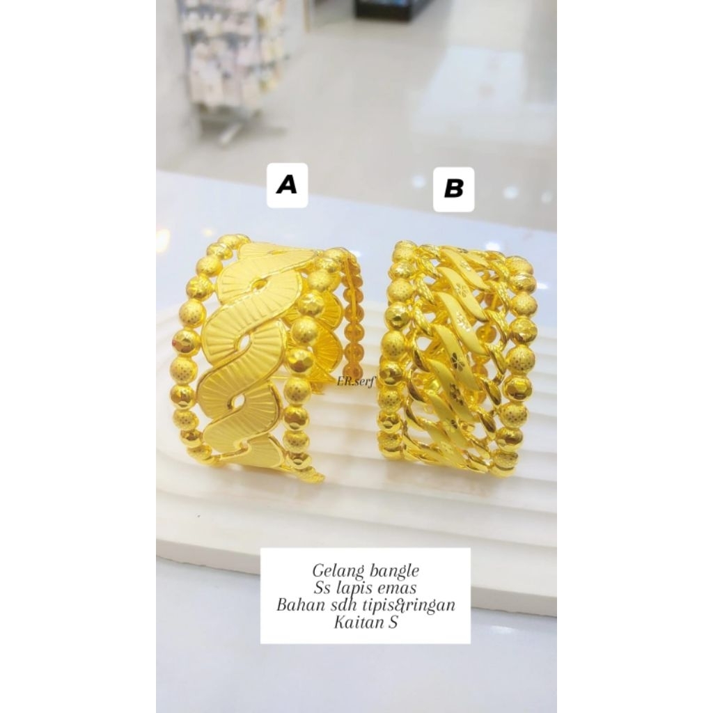 (SS.acc) Gelang kaku tipis lapis emas (pengait S)