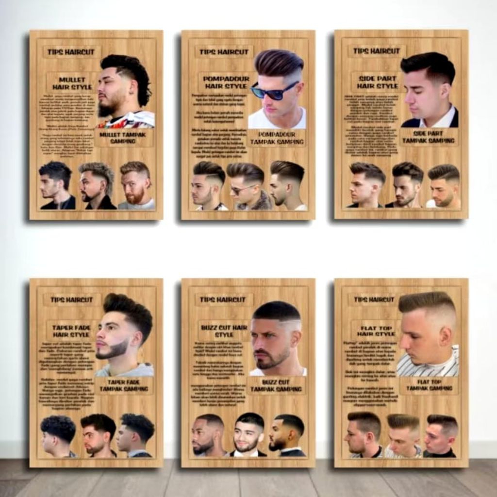 Poster Kayu MDF 3D Barbershop Pangkas Rambut Hiasan Dinding 21x29cm/A4 untuk Dekorasi Ruang