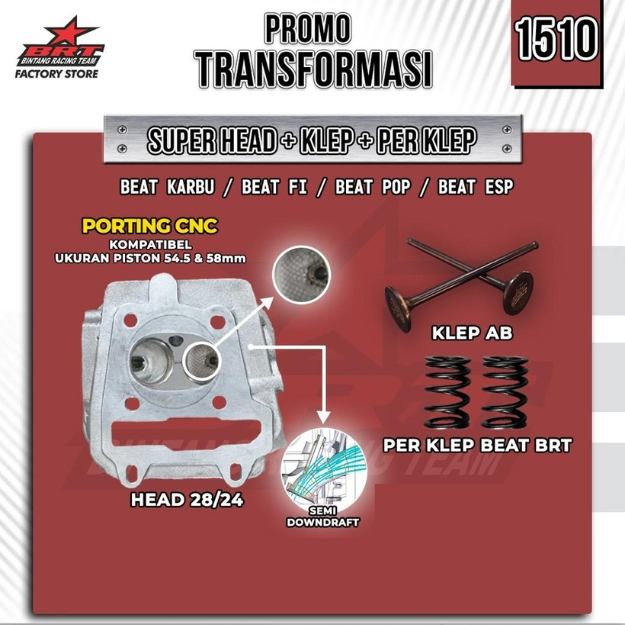 SUPER HEAD BRT BEAT KARBU BEAT FI BEAT POP BEAT ESP 28/24 PORTING CNC & NON PORTING CYLINDER HEAD BR
