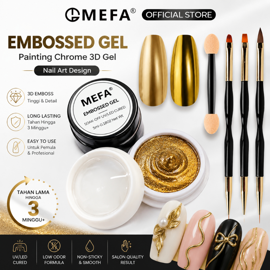 MEFA Embossed Gel 5ML Lem Gel Timbul 3D Painting Gel untuk Bubuk Chrome Mirror Powder Nail Art UV LE