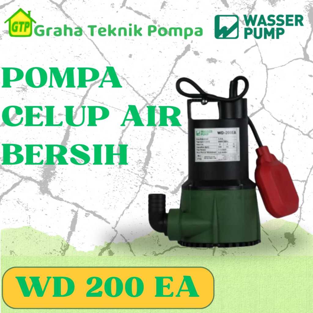 Pompa Celup Wasser WASSER-200, 200 Watt, 14.5 x 19 x 32 cm, 7 Meter Ketinggian Maksimal