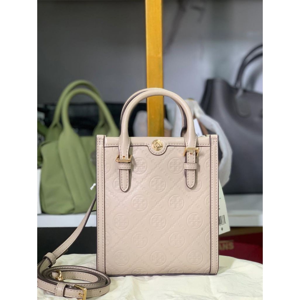 TB T Monogram Leather Mini Tote fresh clay