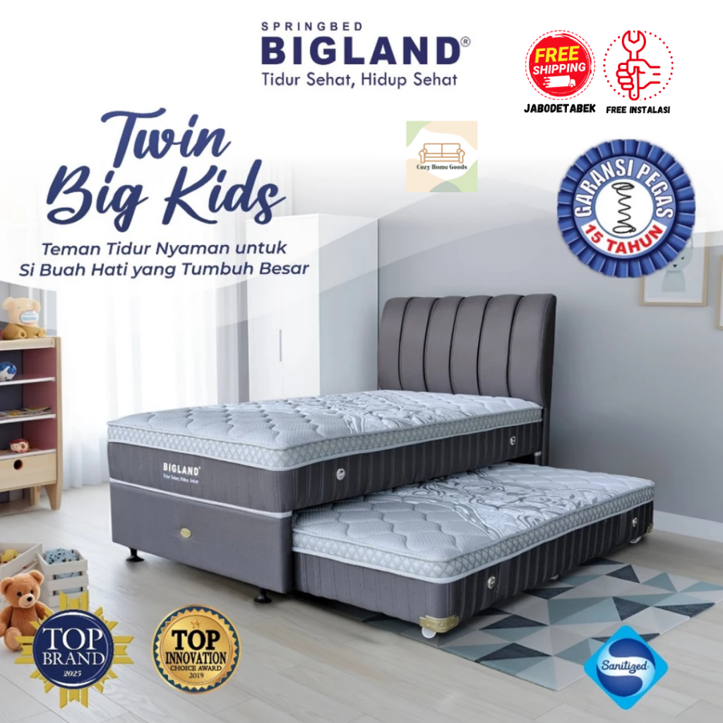 Springbed Bigland - TWIN BIG KIDS - Kasur Sorong Anak - Tempat Tidur - Premium - Mattrass - Full Set