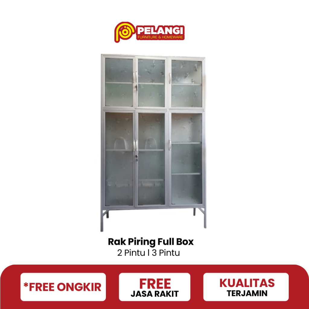 Rak Piring Fullbox 2 Pintu Kaca Es | Lemari Fullbox 3 Pintu Kaca Es | Rak Piring | Lemari Piring