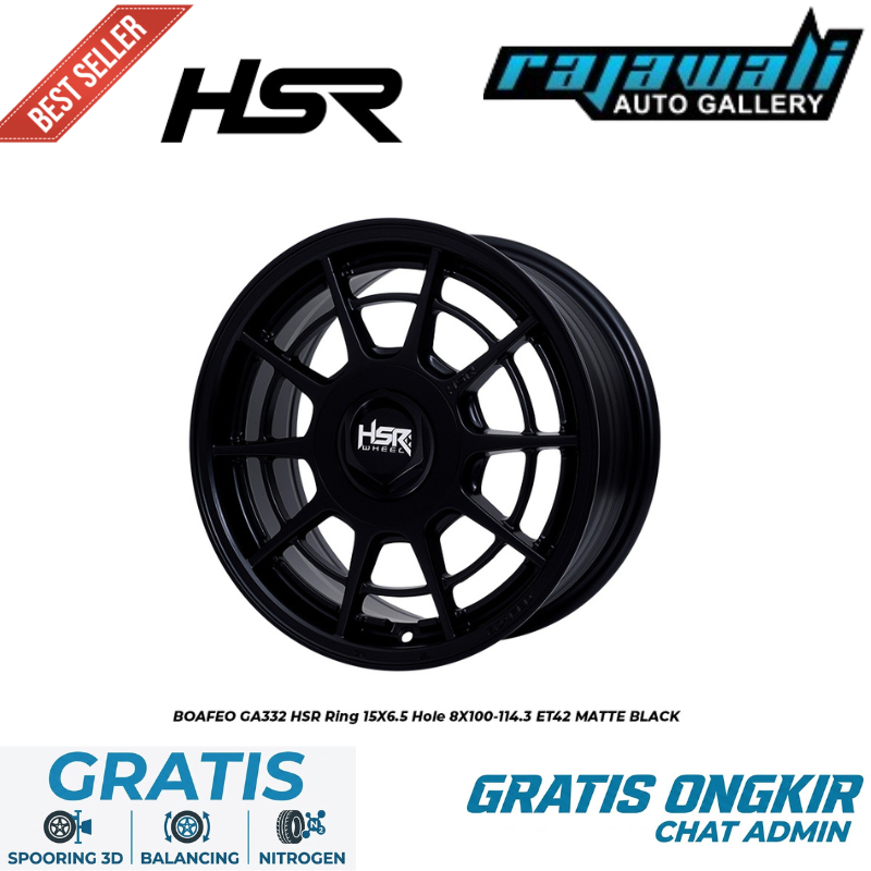 Velg Ring 15 HSR BOAFEO R15 lebar 6,5 Black Velg Ring 15 Buat Mobil Avanza Confero Mobilio Jazz