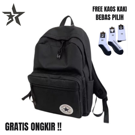 PROMO SPESIAL CONVERSE UNISEX GO 2 BACKPACK FREE KAOS KAKI - CONVERSE BLACK - TAS SEKOLAH - TAS KULI
