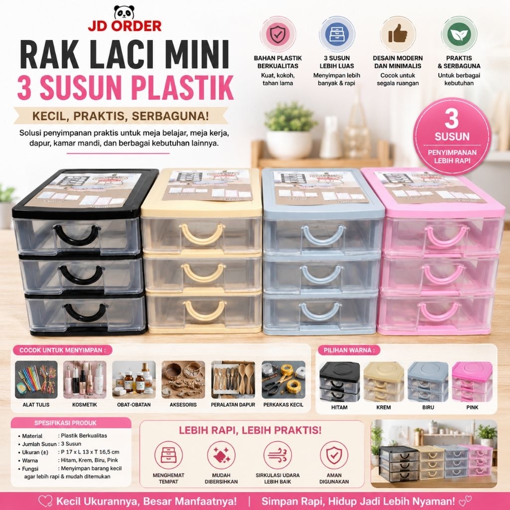 Rak Laci Mini Plastik 3 Susun Deluxe Premium