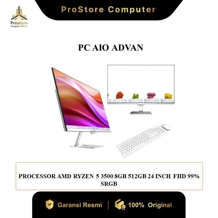 ADVAN AIO ONE PC AMD RYZEN 5 3500 RAM 8GB 512GB SSD WINDOWS 11 24" FHD 99 SRGB - PC ALL IN ONE - PC 