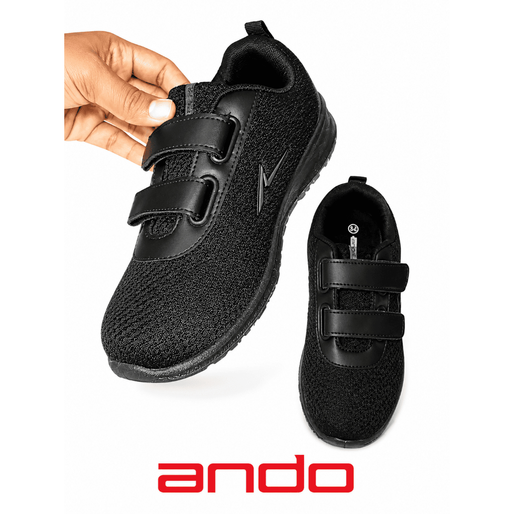Sepatu Sekolah Anak Laki Laki Perempuan ANDO Perekat Hitam Putih SD Sepatu Ando
