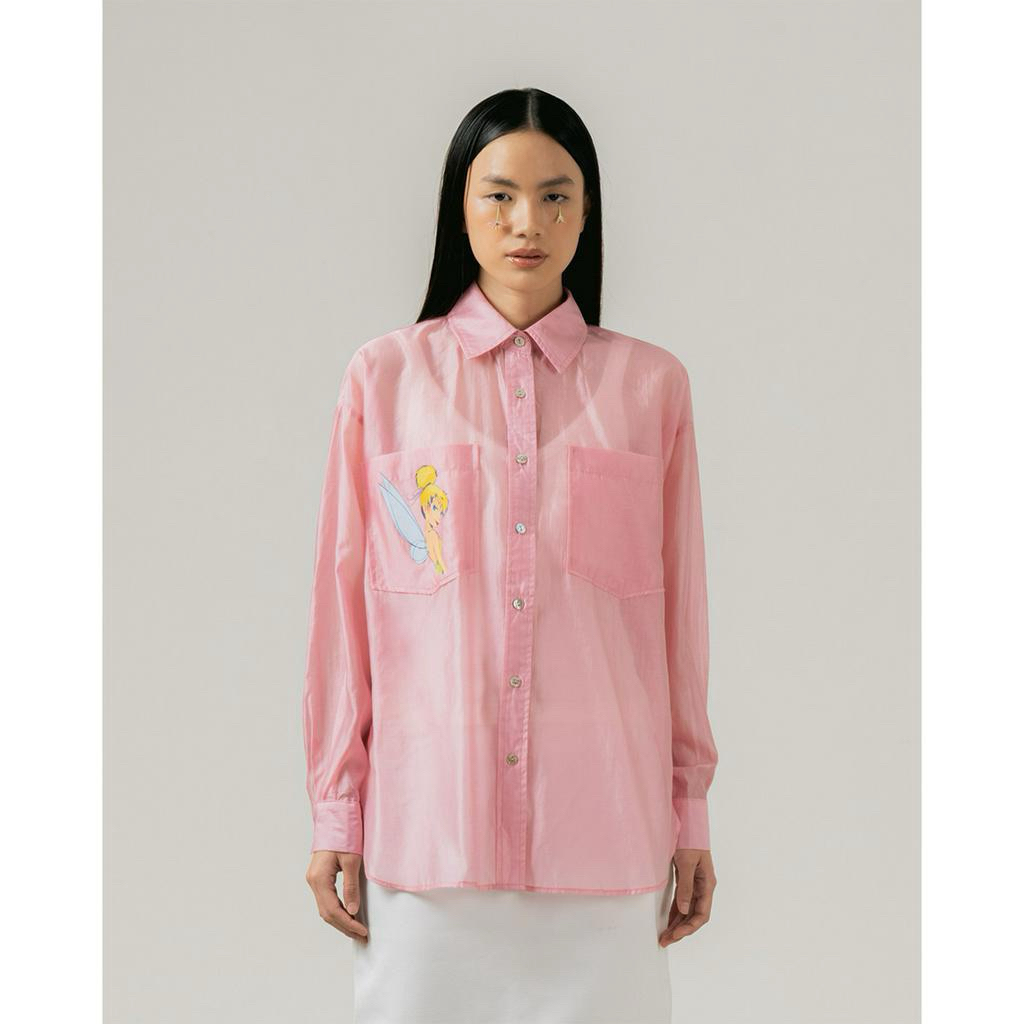 PRELOVED 3Mongkis X Disney Tinker Bell Pink Patch Pocket Long Sleeve Shirt Top Blouse Fashion Wanita