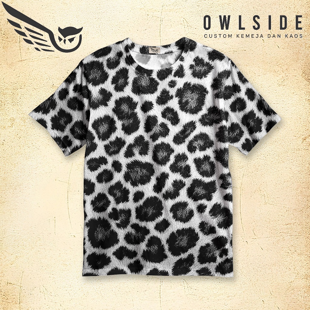 OWLSHIRT Kaos Fullprint Macan Tutul Hitam Putih