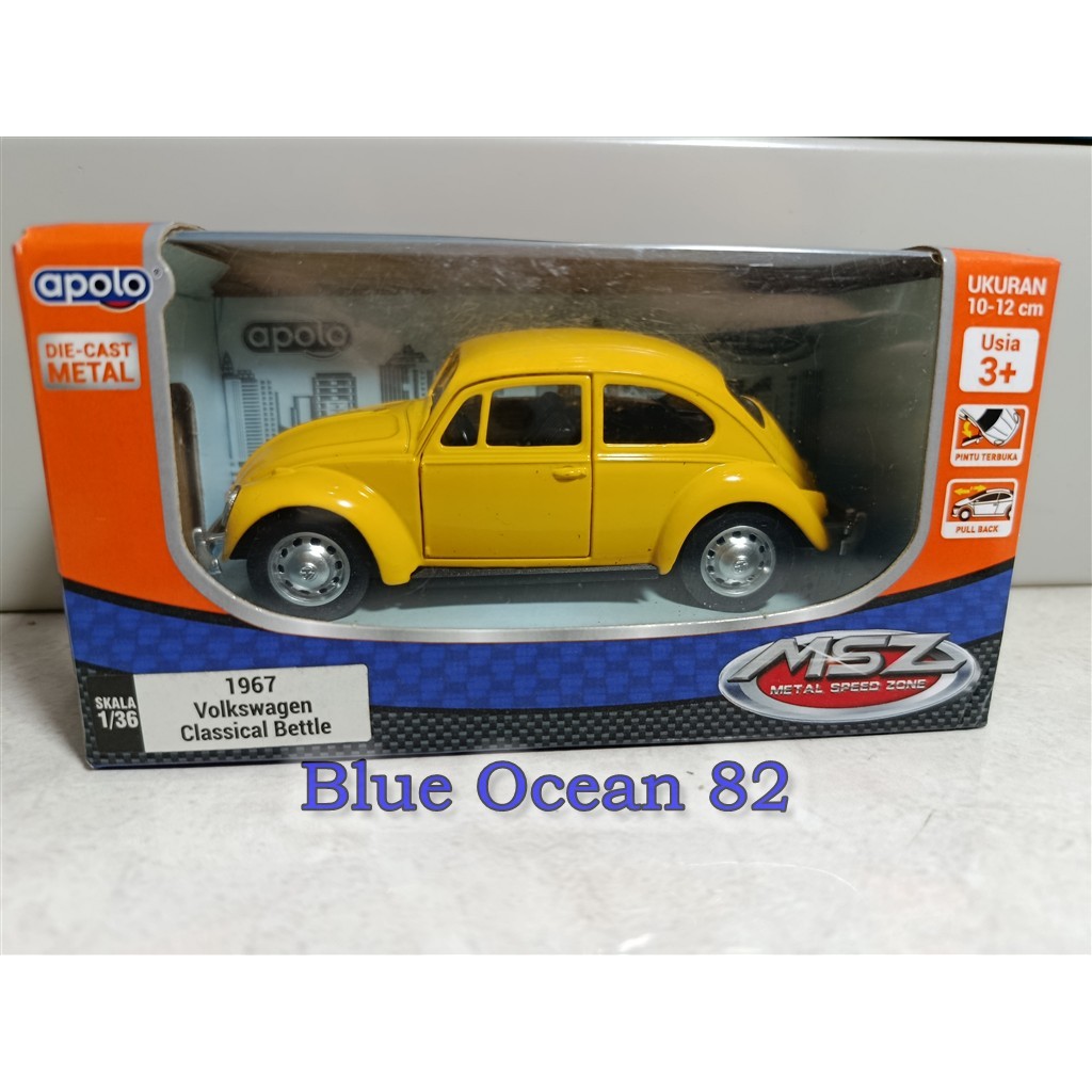 Die-cast Metal MSZ 1/36 - Classical Car Yellow Volkswagen Beetle 1967 - Diecast Mobil Klasik VW Kodo