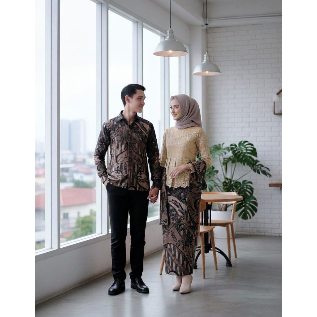Gamis Batik Premium batik brukat Couple Gamis kemeja Lebaran Raya Elegan Mewah Gamis Couple Batik