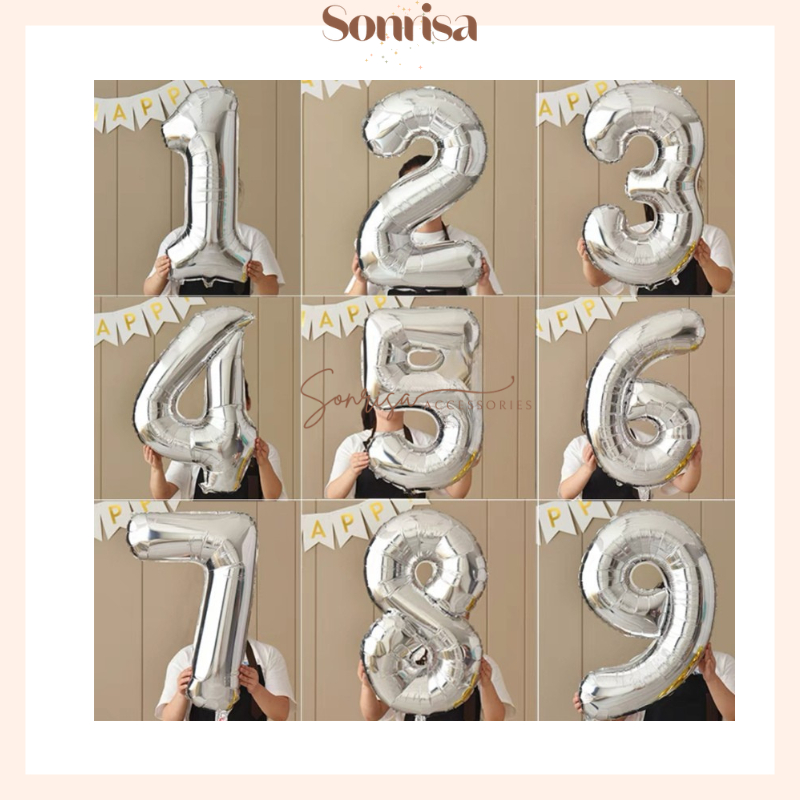 SONRISA - BALON ANGKA SILVER 80CM / BALON FOIL ANGKA 80CM / BALON ANGKA JUMBO