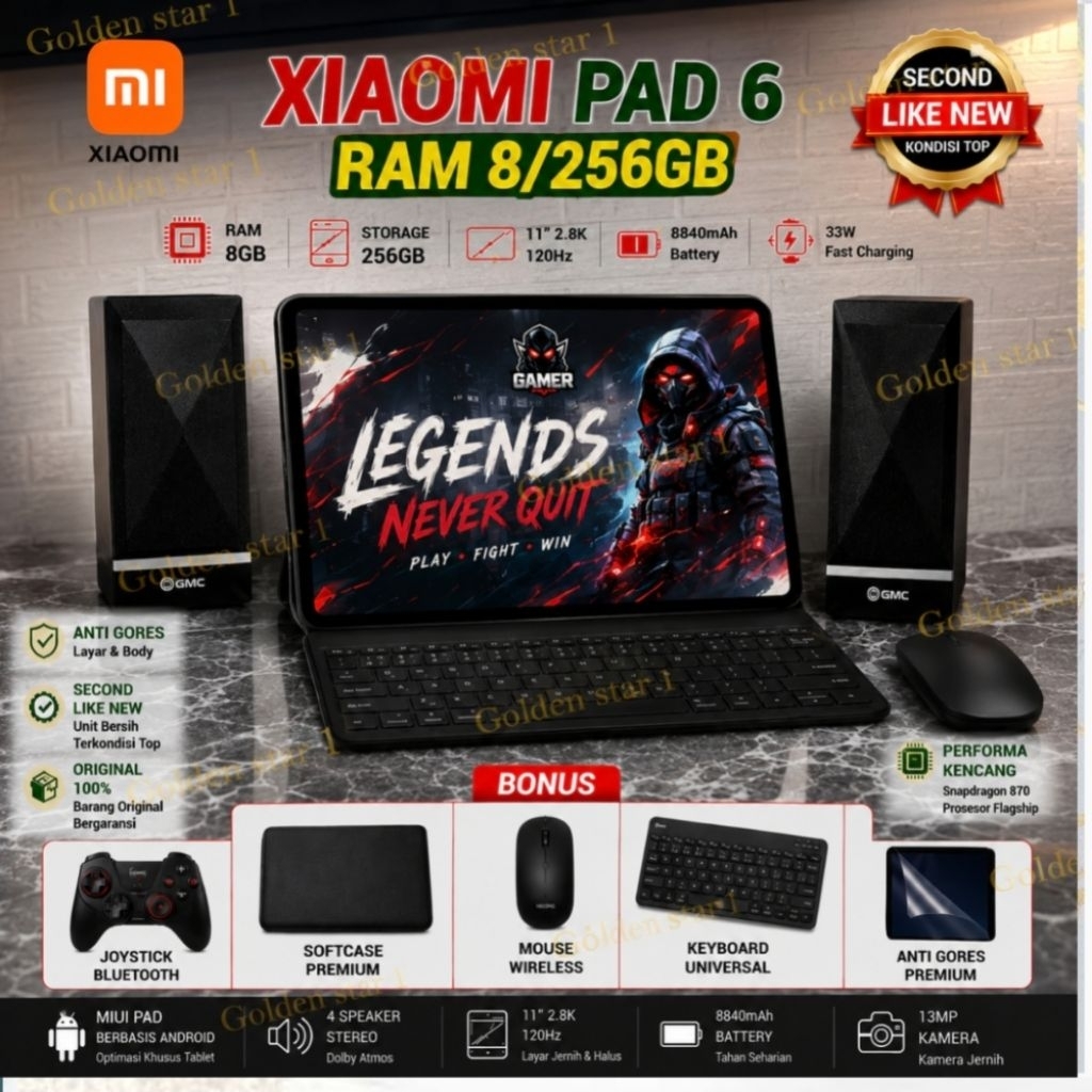 Tablet Xiaomi Pad 6 RAM 8GB 256GB Second Mulus Bonus Joystick Softcase Keyboard
