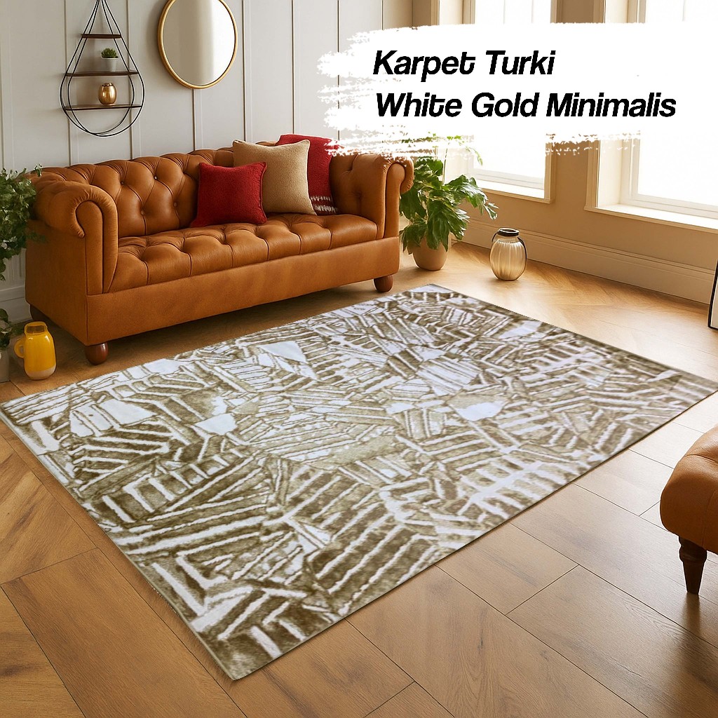 Karpet Turki Permadani 160x230 Minimalis White Gold  Karpet Turki