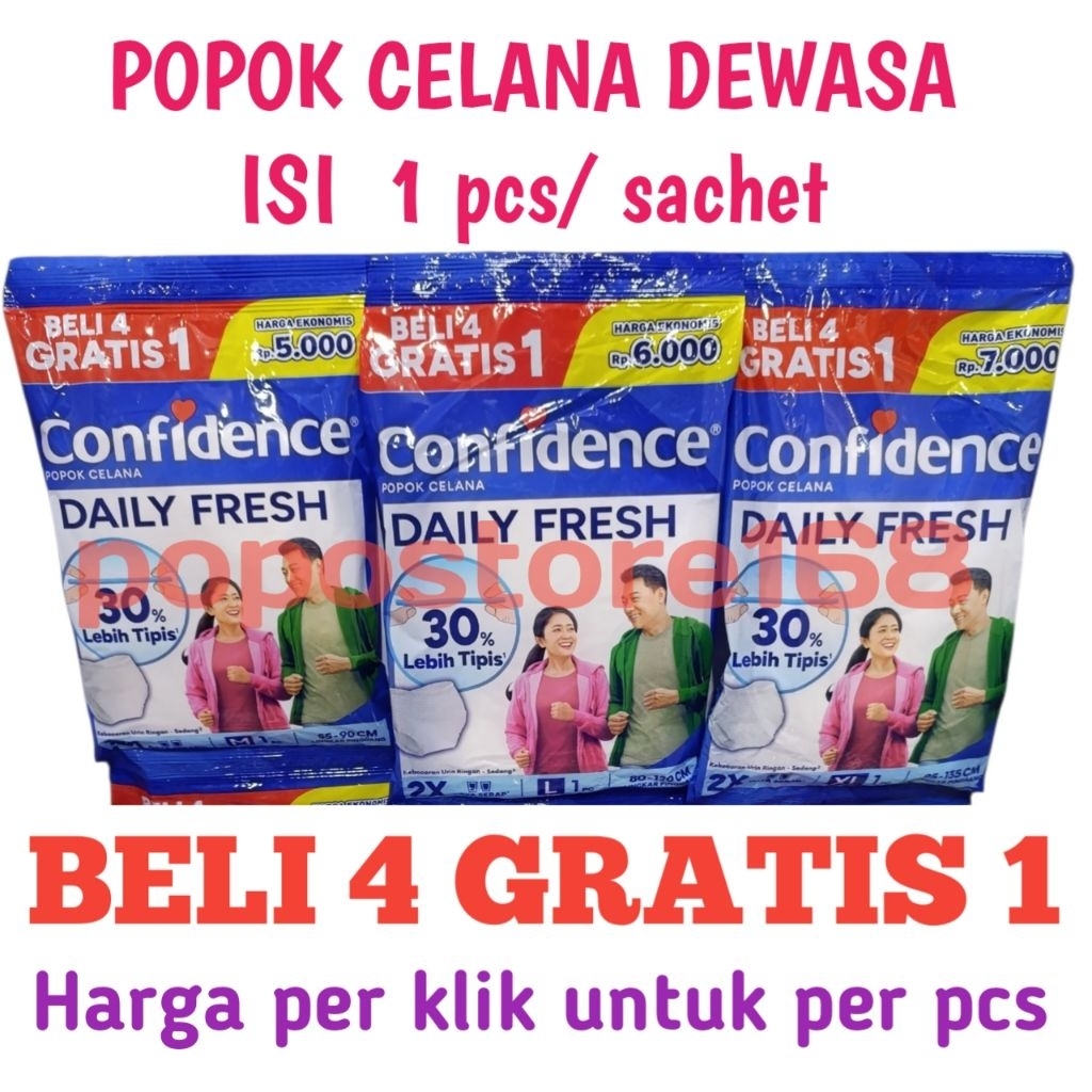 CONFIDENCE POPOK CELANA DEWASA SACHET DAILY FRESH SIZE M/ L/ XL/ CONFIDENCE PANTS TIPIS PER 1 BUNGKU