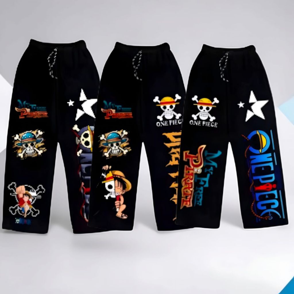 Sweatpants One Piece Celana Panjang Motif Luffy Anime Fleece Premium