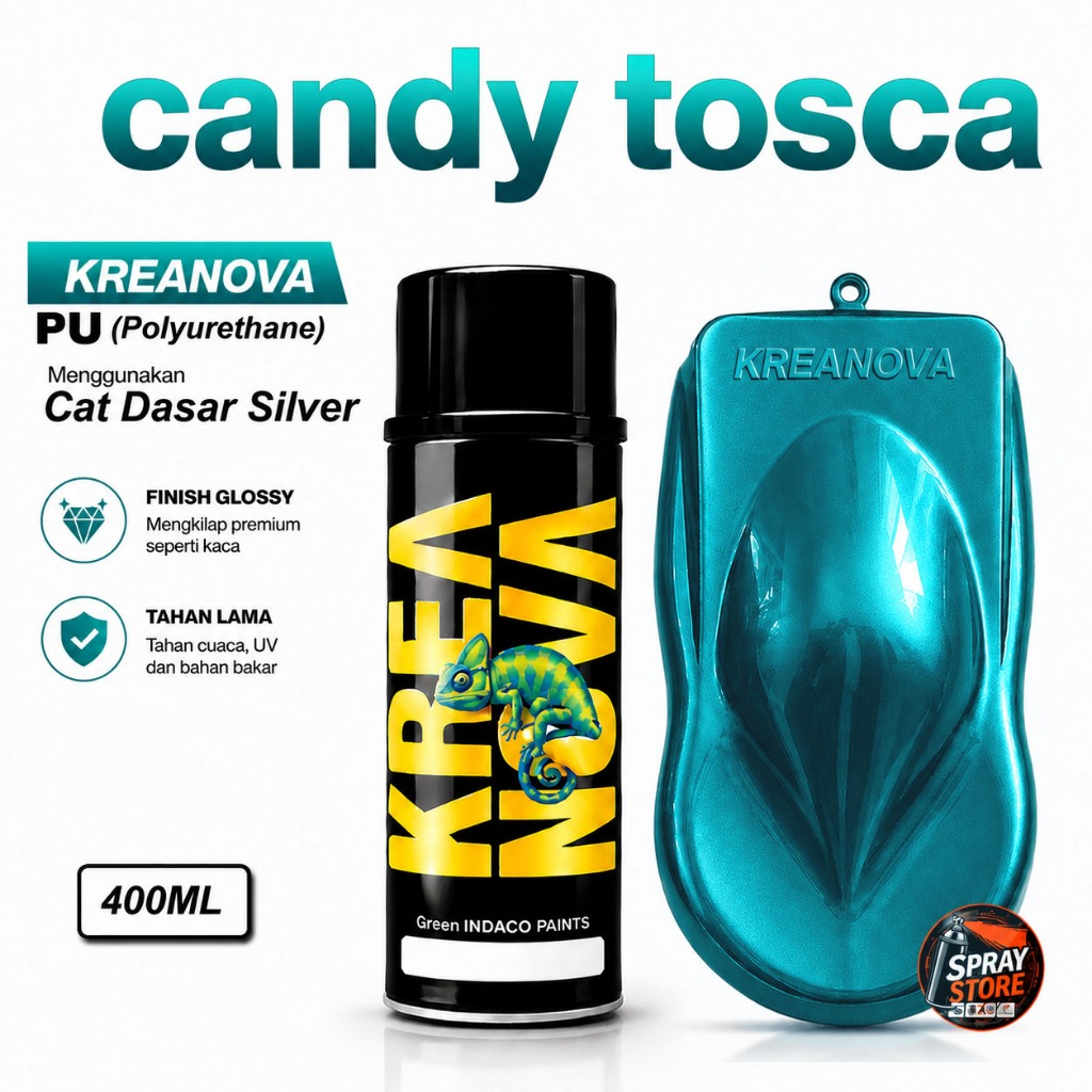 Kreanova Spray Paint Candy Tosca PU 400ml - Cat Semprot Candy Toska - Biru kehijauan