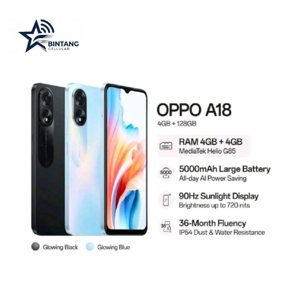 HP OPPO A18 4/128 GB - OPPO A18 RAM 4GB ROM 128GB GARANSI RESMI