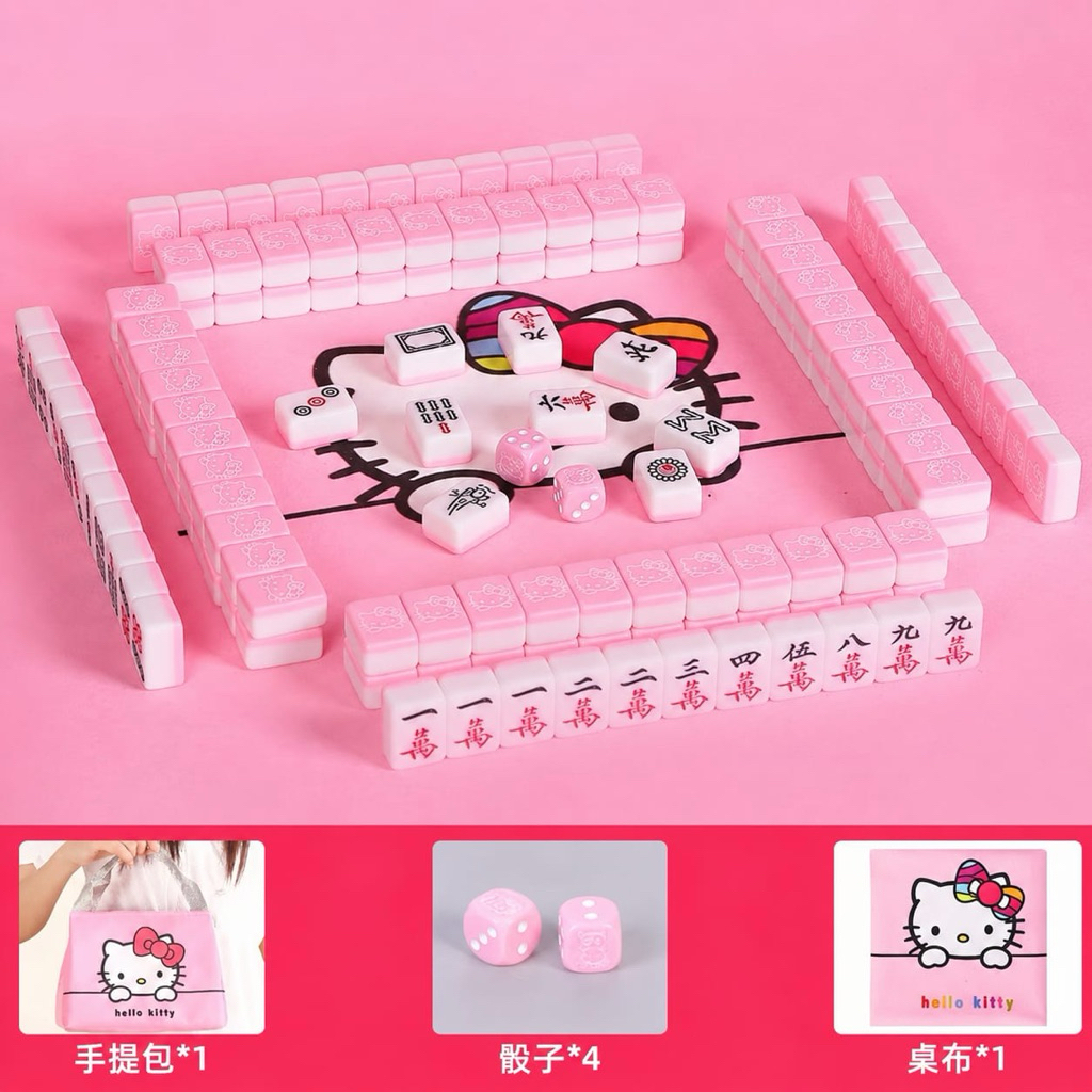 READY PREMIUM MAHJONG HELLO KITTY SET + KARPET + TAS MAHJONG MACIOK UKURAN BESAR (size L 42mm)