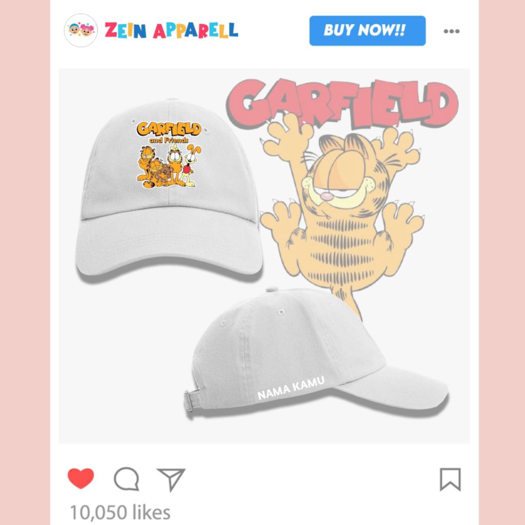 Topi Anak Hat Anak lucu Motif Kucing Garfield And Friends Gratis Nama Unisex Cowok Cewek