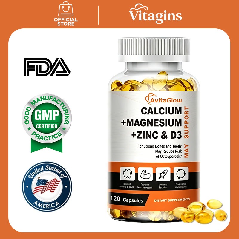 AvitaGlow Calcium Magnesium Zinc Capsules with Vitamind3 for Strong Bones & Teeth|Heart, Nerve & Imm