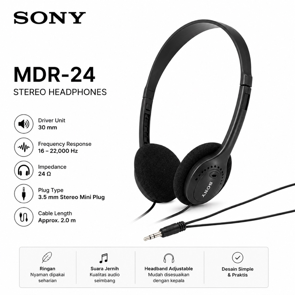 headphone sony MDR-24 Headphone sony original jack 3.5mm | Headphone sony stereo kabel original Sony