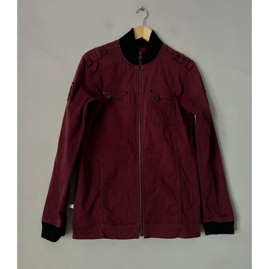 Second Jaket Bomber Pria Casual Maroon