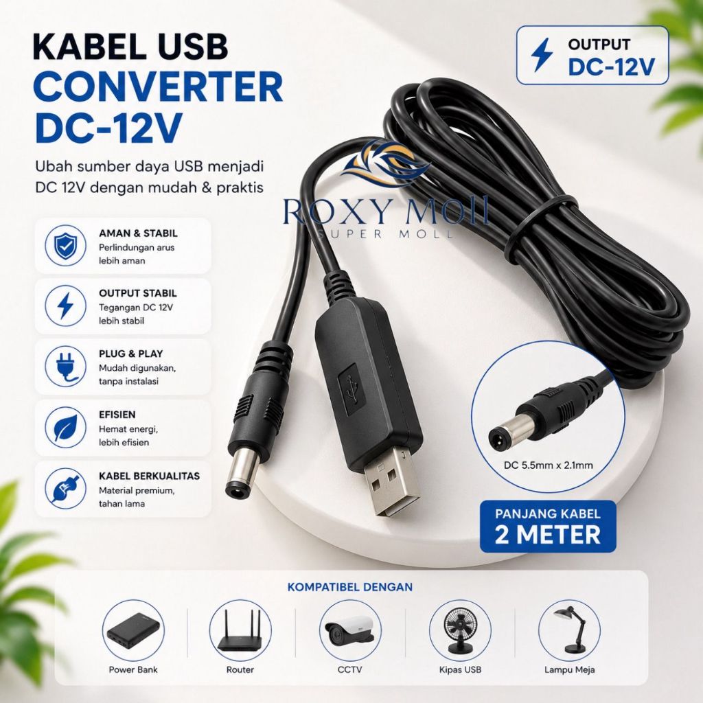 Vibox Kabel Orbit 2 Meter USB To DC-12V Kompatibel Modem Router Telkomsel Star 2 Max Pro [ROXY]