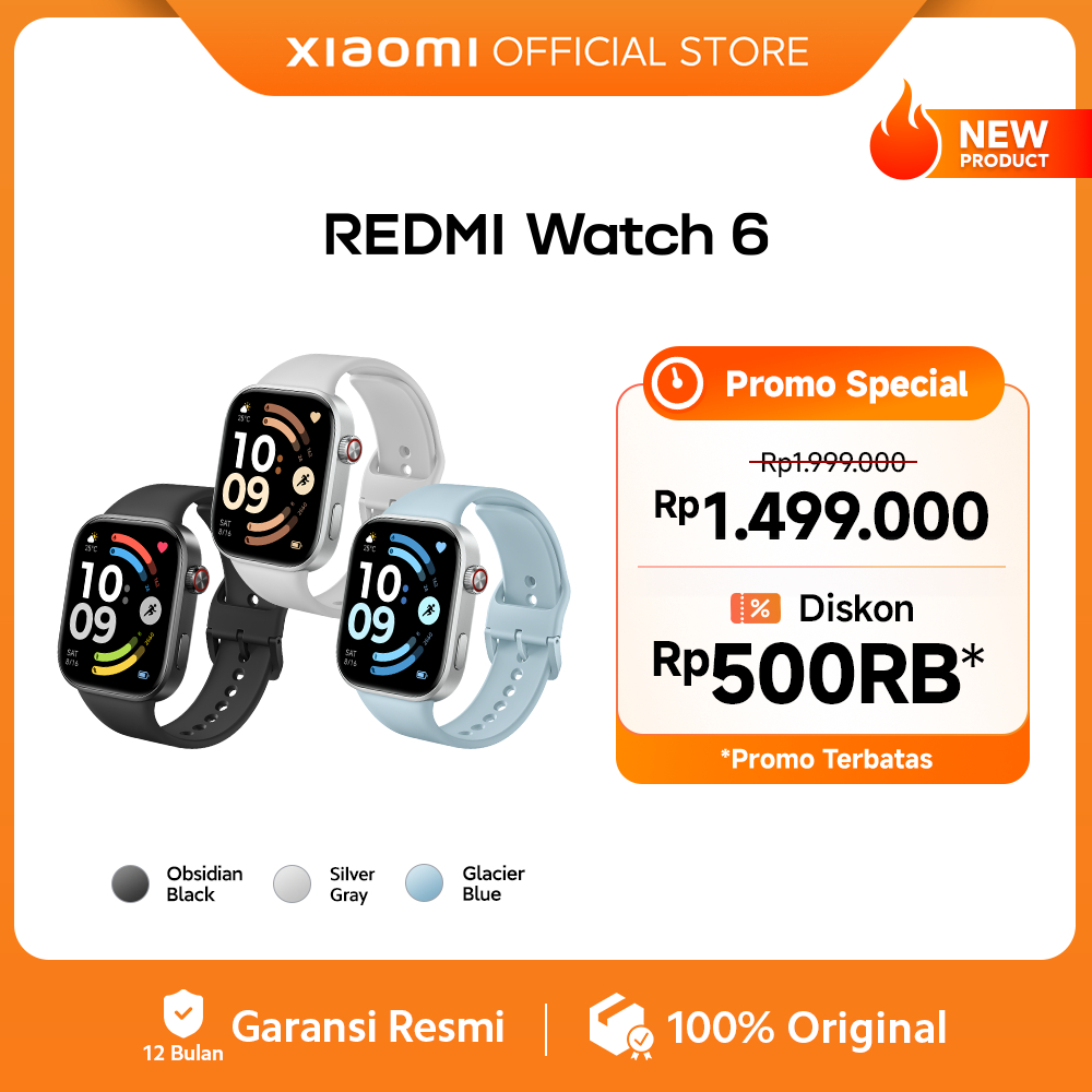 Xiaomi REDMI Watch 6 | Layar AMOLED 2,07" hingga 2000 nits | Bodi Ultra-tipis 9,9mm dengan Frame Alu