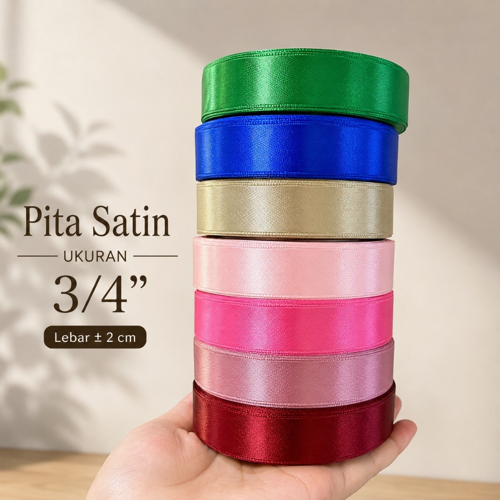 Pita Satin 3/4 Inch Warna Cantik untuk Buket Snack Kado dan Dekorasi