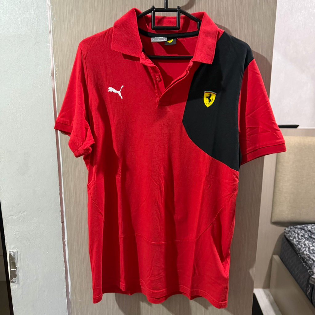 Scuderia Ferrari Men's Puma Polo Shirt Kemeja Lengan Pendek Formula 1 F1 Merah Red Second